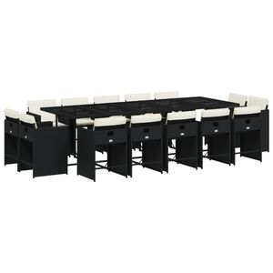 vidaXL 15-cz. zestaw mebli ogrodowych z poduszkami, czarny, rattan PE