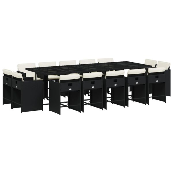 vidaXL 15-cz. zestaw mebli ogrodowych z poduszkami, czarny, rattan PE