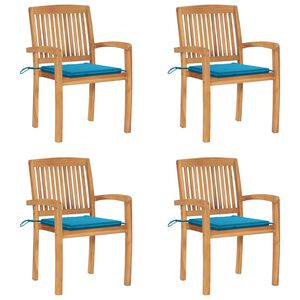 vidaXL Sztaplowane krzesła ogrodowe z poduszkami, 4 szt., tekowe