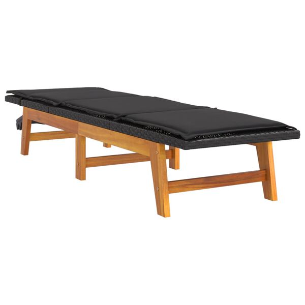 vidaXL Leżak z poduszką, polirattan i lite drewno akacjowe