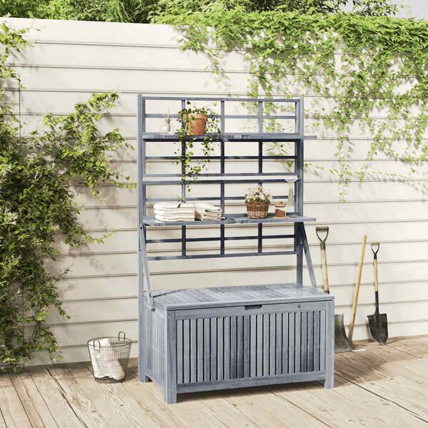 vidaXL Skrzynia z kratką, 99x55x160 cm, szara, lite drewno akacjowe