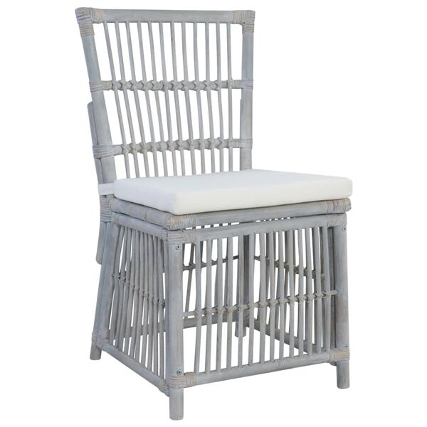 vidaXL Krzesła stołowe z poduszkami, 2 szt., szare, naturalny rattan