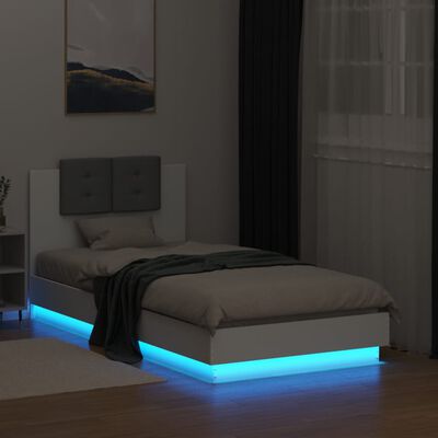 vidaXL Rama łóżka z wezgłowiem i LED, biała, 90x190 cm