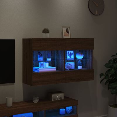 vidaXL Ścienna szafka TV z LED, brązowy dąb, 98,5x30x60,5 cm
