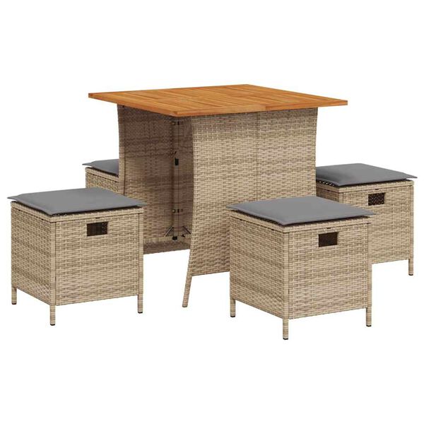 vidaXL 5-cz. zestaw mebli ogrodowych z poduszkami, beżowy, polirattan