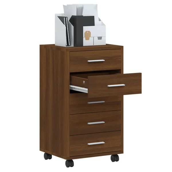 vidaXL Szafka z szufladami i k&oacute;łkami, brązowy dąb