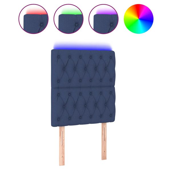 vidaXL Zagłówek do łóżka z LED, niebieski, 80x7x118/128 cm, tkanina