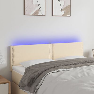 vidaXL Zagłówek do łóżka z LED, kremowy, 144x5x78/88 cm, tkanina
