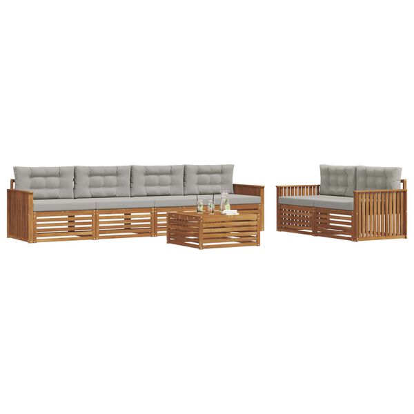 vidaXL Zestaw sof na zewnątrz z poduszką 7 pcs Naturalny i Jasny Szary