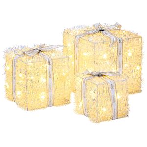 vidaXL Podświetlone pudełko na prezent świąteczny 3 szt. 64 LED
