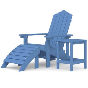 vidaXL Krzesło Adirondack z podn&oacute;żkiem i stolikiem, HDPE, niebieskie