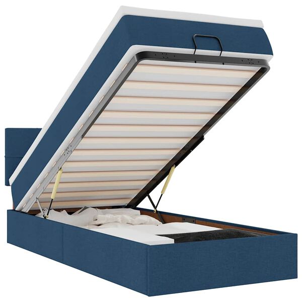 vidaXL Otomana Ł&oacute;żko z Materacem i LED Niebieski 100x200 cm Tkanina