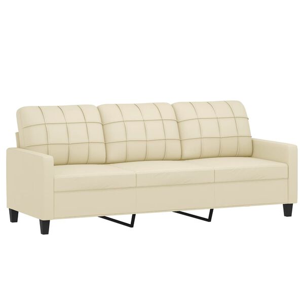 vidaXL 3-osobowa sofa z podnóżkiem, kremowa, 180 cm, sztuczna skóra
