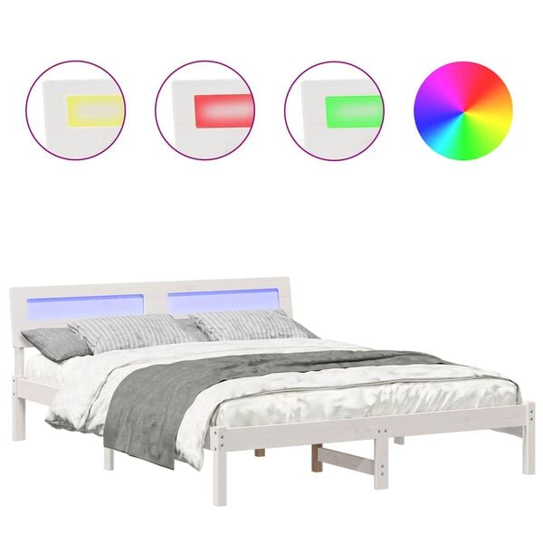 vidaXL Ramka ł&oacute;żka Z zagł&oacute;wkiem Biały 160 x 200 cm Lite drewno sosnowe