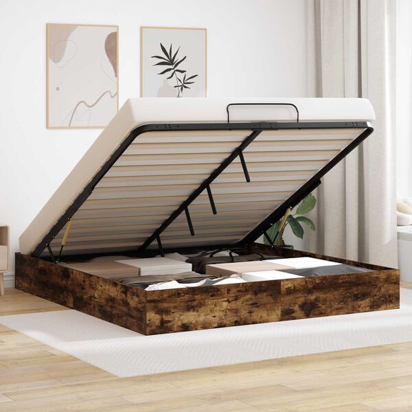 vidaXL Ł&oacute;żko otomanowe z przechowywaniem Dąb Wędzony 203 x 160 x 25 cm