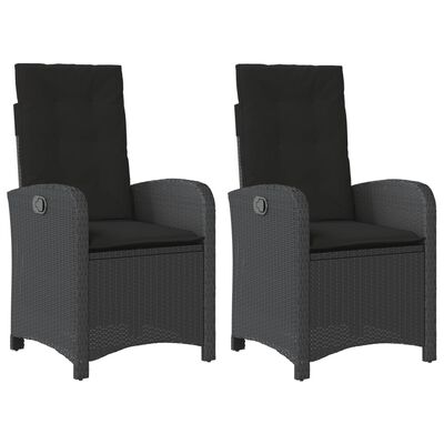 vidaXL Rozkładane krzesła ogrodowe, 2 szt, poduszki, czarne, rattan PE