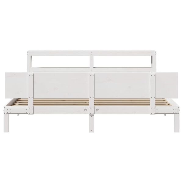 vidaXL Rama ł&oacute;żka z zagł&oacute;wkiem bez materaca, biała, 200x200 cm