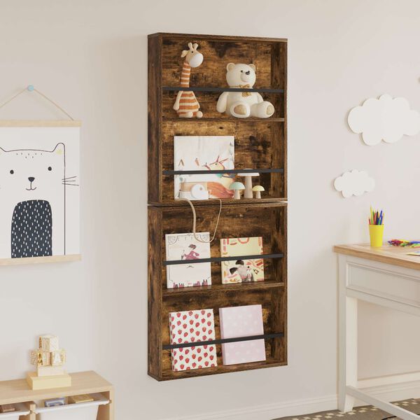 vidaXL Regał na gazety z p&oacute;łką 2 pcs Dąb wędzony 60 x 12 x 70 cm