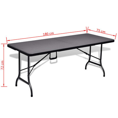vidaXL Składany stolik, czarny 180x75x72 cm HDPE stylizowany na rattan