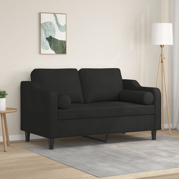 vidaXL 2-osobowa sofa z poduszkami, czarna, 120 cm, tkanina