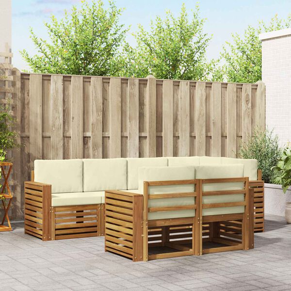 vidaXL Zestawy sof 7 pcs Naturalny i Kremowy Lite Drewno Akacji