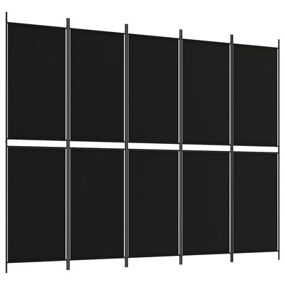 vidaXL Parawan 5-panelowy, czarny, 250x200 cm, tkanina