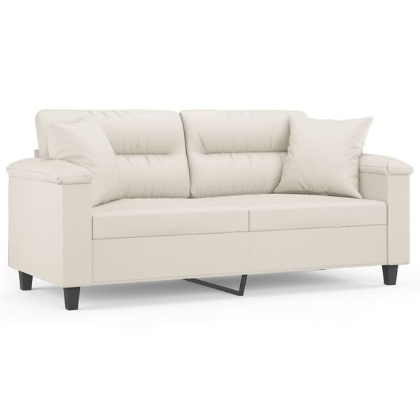 vidaXL 2-osobowa sofa z poduszkami, kremowa, 140 cm, sztuczna sk&oacute;ra