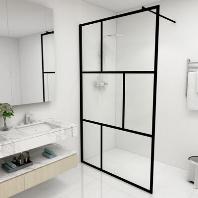 vidaXL Ścianka prysznicowa z hartowanego szkła, czarna, 115 x 195 cm