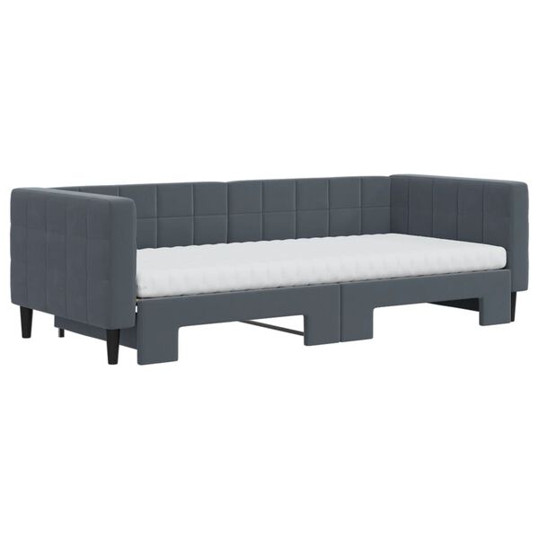 vidaXL Sofa rozsuwana z materacami, ciemnoszara, 90x200 cm, aksamit