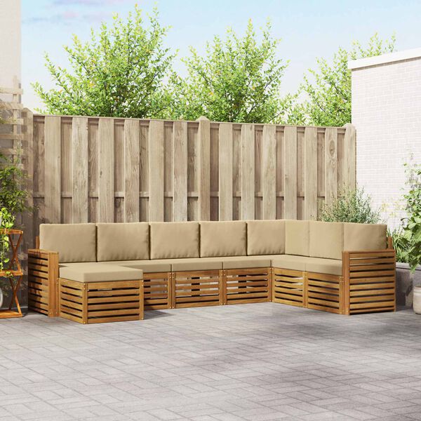 vidaXL Zestaw sofy narożnej z poduszką 8 pcs Naturalny i Beżowy