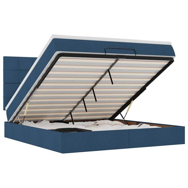 vidaXL Rama ł&oacute;żka otomana z materacem, niebieska, 180x200 cm, tkanina