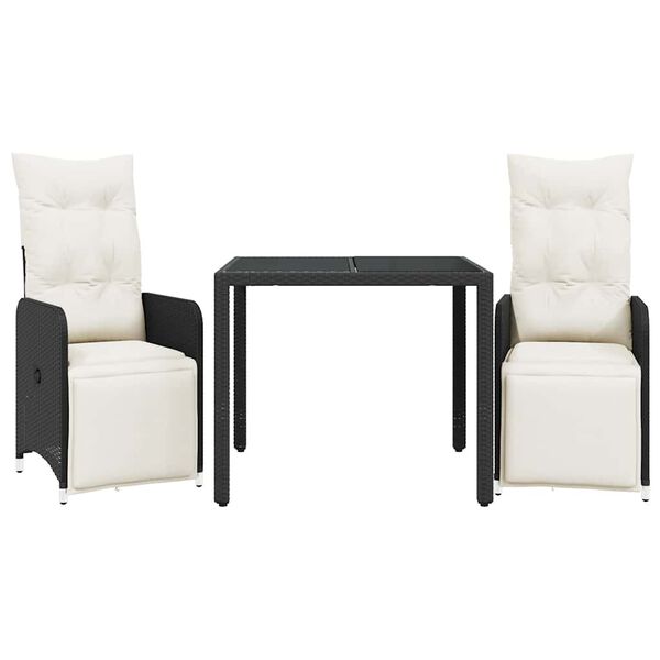 vidaXL 3-cz. zestaw ogrodowych mebli bistro z poduszkami, czarny