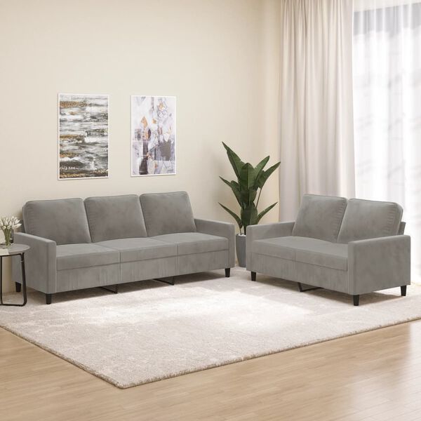 vidaXL 2-częściowy komplet wypoczynkowy, obity aksamitem, jasnoszary