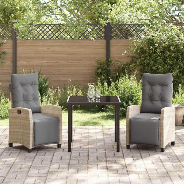 vidaXL Zestaw do jadalni w ogrodzie z poduszką 3 pcs Beżowy polirattan