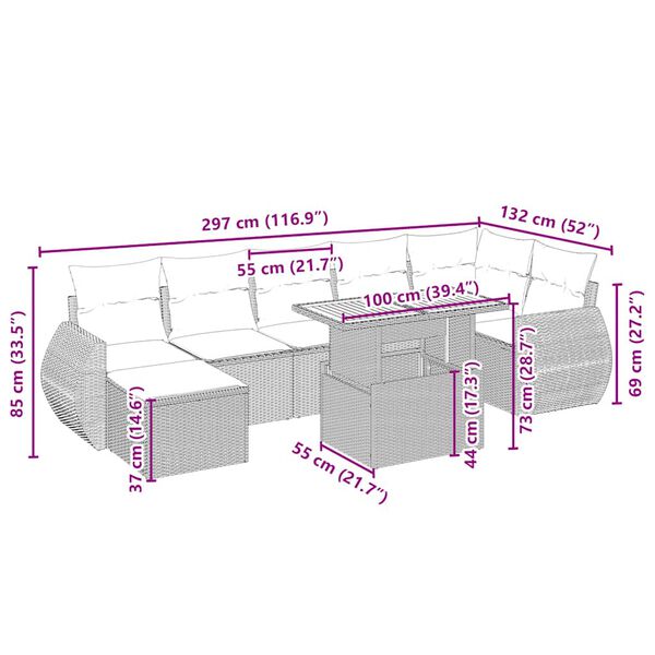 vidaXL 8-cz. zestaw mebli ogrodowych z poduszkami, beżowy, polirattan