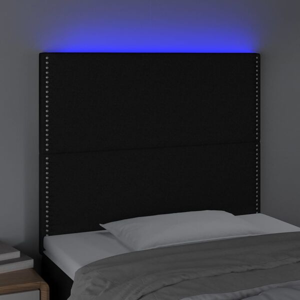 vidaXL Zagł&oacute;wek do ł&oacute;żka z LED, czarny, 100x5x118/128 cm, tkanina