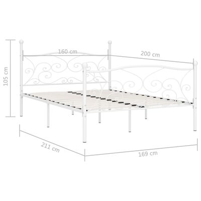 vidaXL Rama łóżka ze stelażem z listw, biała, metalowa, 160 x 200 cm