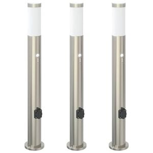 vidaXL Lampy słupkowe z czujnikiem i gniazdkiem, 3 szt., 80 cm, stal nierdzewna, IP44