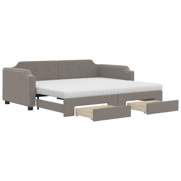 vidaXL Sofa rozsuwana z szufladami, taupe, 90x200 cm, tkanina
