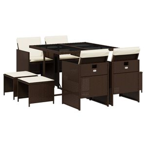 vidaXL 9-cz. zestaw mebli ogrodowych z poduszkami, brązowy, rattan PE