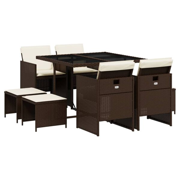 vidaXL 9-cz. zestaw mebli ogrodowych z poduszkami, brązowy, rattan PE