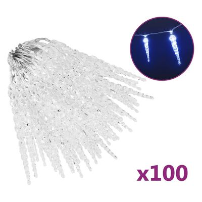 vidaXL Lampki świąteczne sople, 100 szt., niebieskie, akryl