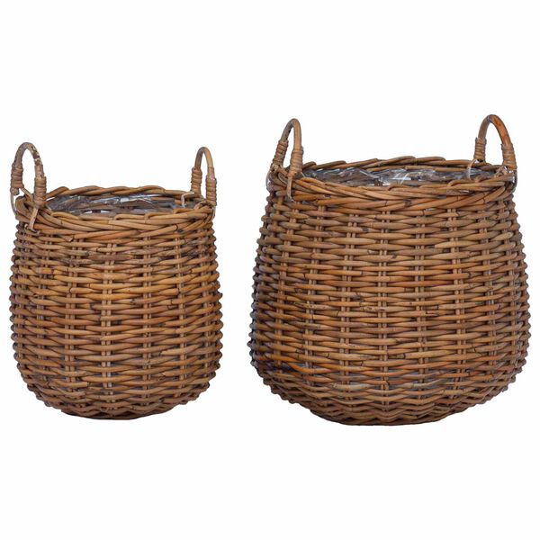 vidaXL Kosz na rośliny z przechowywaniem 2 pcs Brązowy Rattan Lacak