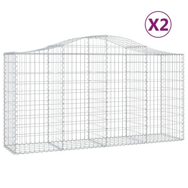 vidaXL Kosze gabionowe, 2 szt, 200x50x100/120 cm, galwanizowane żelazo