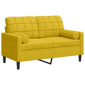 vidaXL 2-osobowa sofa z poduszkami, ż&oacute;łta, 120 cm, aksamit