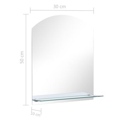 vidaXL Lustro ścienne z półką, 30x50 cm, hartowane szkło