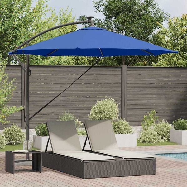 vidaXL Parasol plażowy Ze LED Lights Niebieski azur 294 x 294 x 248 cm