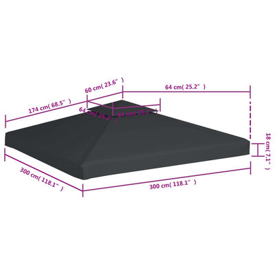 vidaXL Zadaszenie altany ogrodowej, 310 g/m², ciemnoszary, 3x3 m