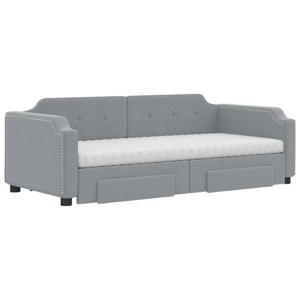 vidaXL Sofa rozsuwana z szufladami, jasnoszara, 80x200 cm, tkanina