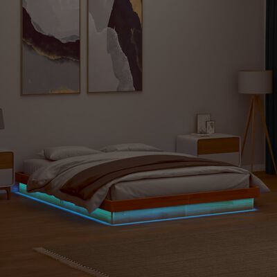 vidaXL Rama łóżka z LED, woskowy brąz, 150x200 cm, lite drewno sosnowe